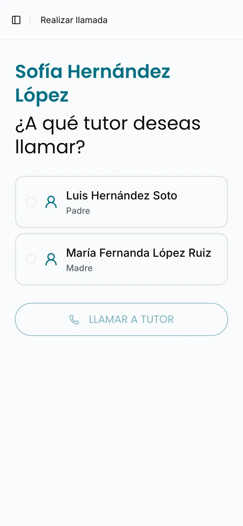 «¿A qué tutor deseas llamar?» con los tutores del estudiante